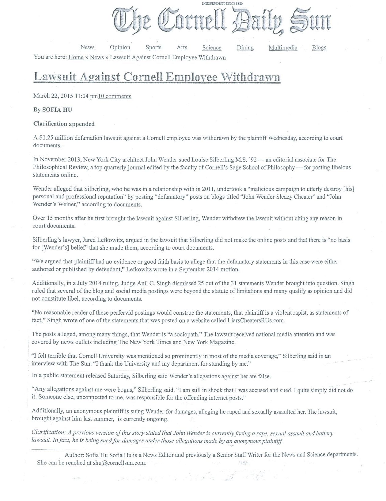 Daily Sun article lawsuit withdrawn vert